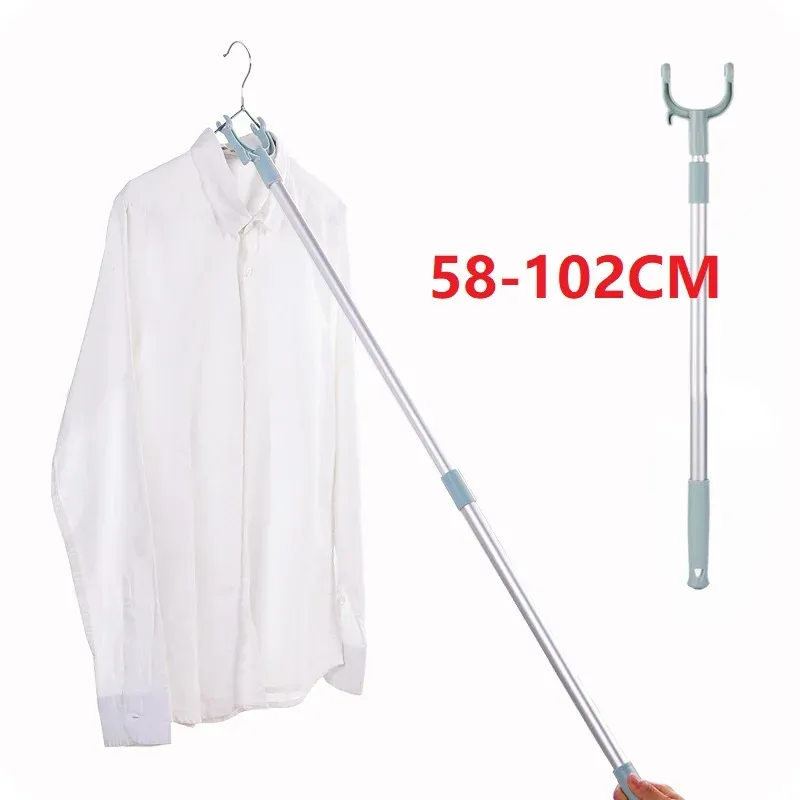 Étendoir de balcon rétractable et compact avec barre de séchage et crochets - Image 1