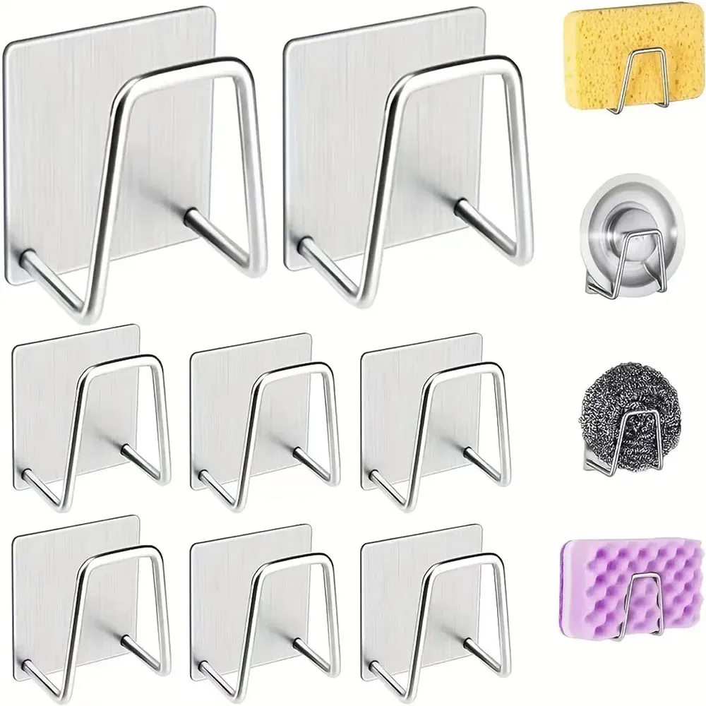 Support d'éponge en acier inoxydable auto-adhésif pour évier de cuisine, lot de 1 à 2 pièces