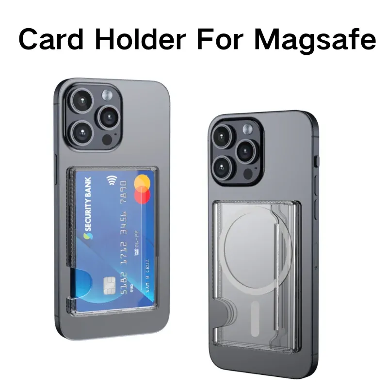 Étui magnétique transparent en PC avec porte-cartes adhésif au dos et aimant puissant, compatible iPhone 17 à 12 et Samsung
