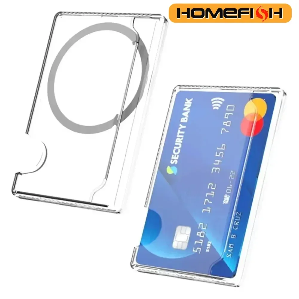 Étui magnétique transparent en PC avec porte-cartes adhésif au dos et aimant puissant, compatible iPhone 17 à 12 et Samsung 7
