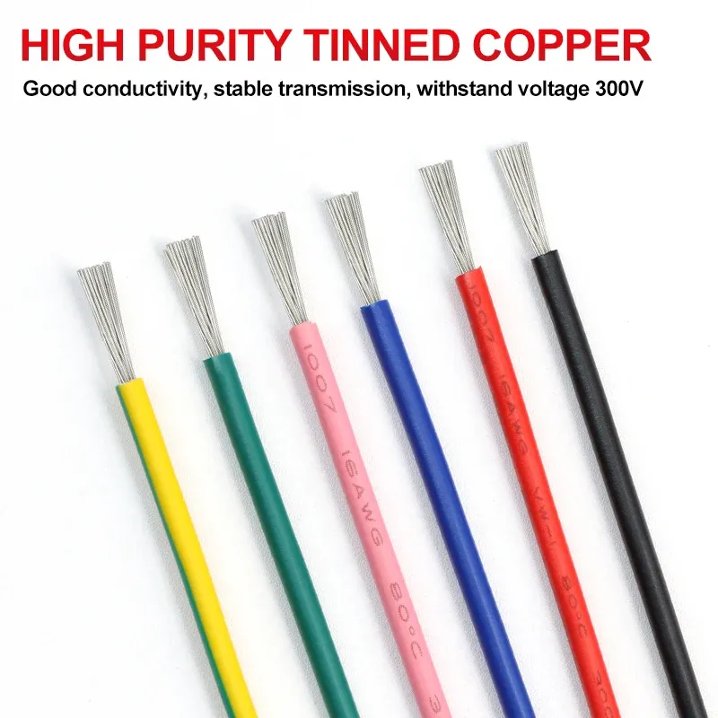 Fil électrique torsadé 1007, 12 couleurs, 5 m / 10 m, calibres 16 à 30 AWG, câble en cuivre étamé isolé PVC pour ligne LED 3