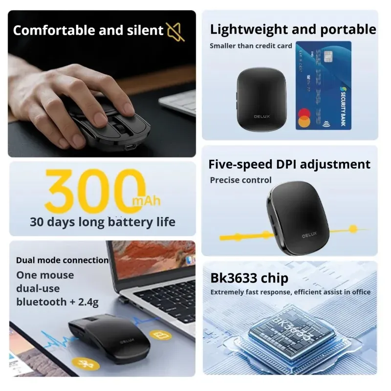 Souris pliable de poche sans fil 2.4G et Bluetooth 5.2, silencieuse, ultra-légère (55 g), pour MacBook, tablette et ordinateur portable 2