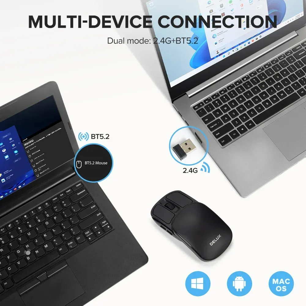 Souris pliable de poche sans fil 2.4G et Bluetooth 5.2, silencieuse, ultra-légère (55 g), pour MacBook, tablette et ordinateur portable 4
