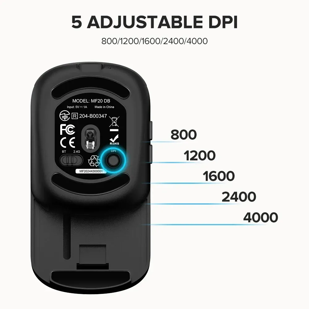 Souris pliable de poche sans fil 2.4G et Bluetooth 5.2, silencieuse, ultra-légère (55 g), pour MacBook, tablette et ordinateur portable 6