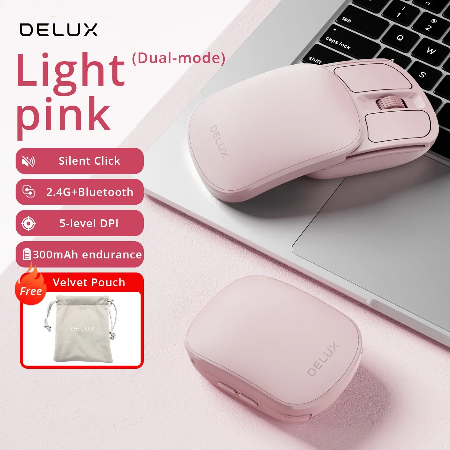 Souris pliable de poche sans fil 2.4G et Bluetooth 5.2, silencieuse, ultra-légère (55 g), pour MacBook, tablette et ordinateur portable 12