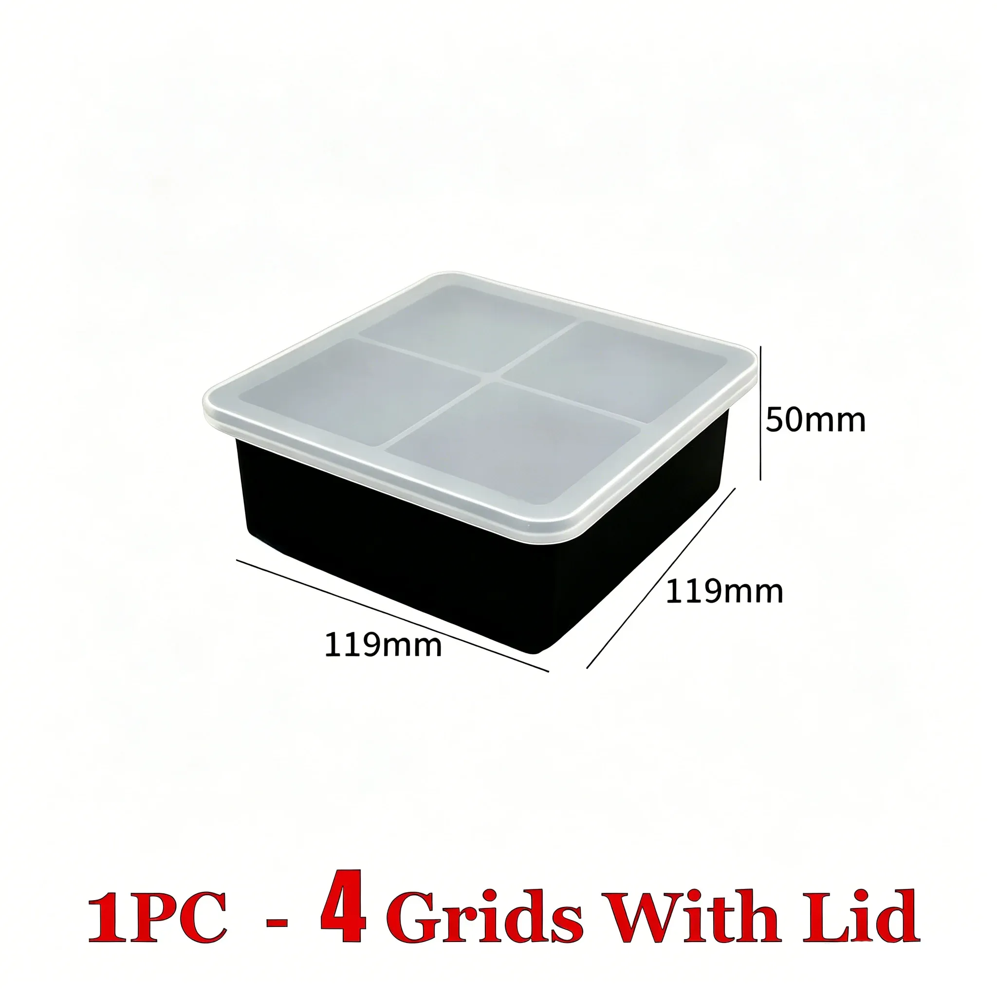 Bac à glaçons carré en silicone de qualité alimentaire avec couvercle, 4, 6, 8 ou 15 compartiments, grand format pour whisky 11