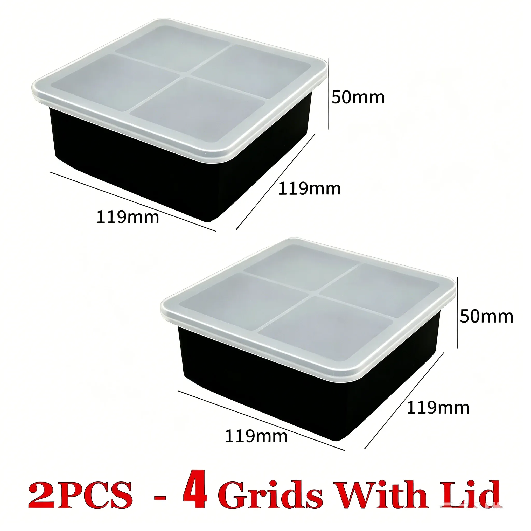 Bac à glaçons carré en silicone de qualité alimentaire avec couvercle, 4, 6, 8 ou 15 compartiments, grand format pour whisky 12