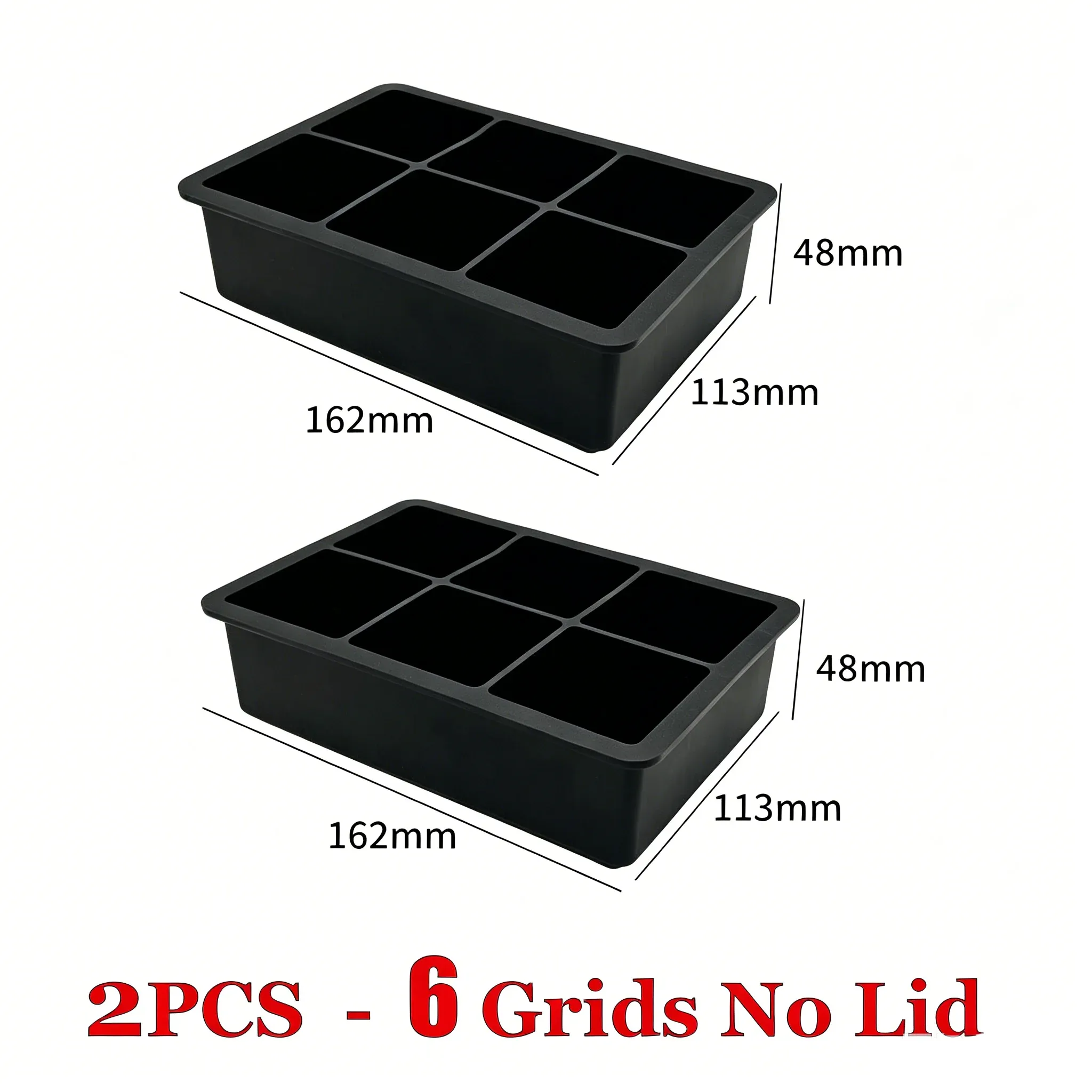 Bac à glaçons carré en silicone de qualité alimentaire avec couvercle, 4, 6, 8 ou 15 compartiments, grand format pour whisky 10