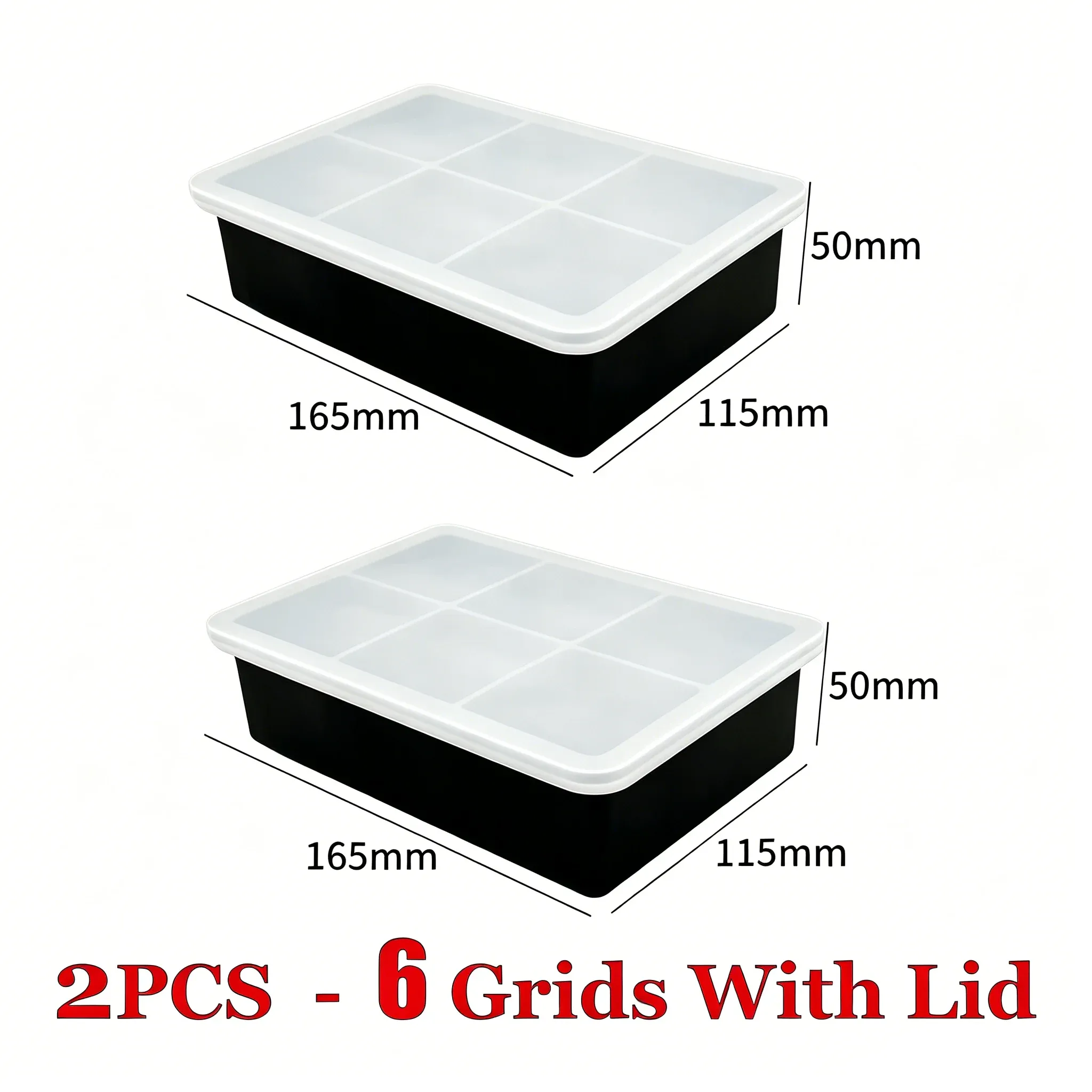 Bac à glaçons carré en silicone de qualité alimentaire avec couvercle, 4, 6, 8 ou 15 compartiments, grand format pour whisky 8