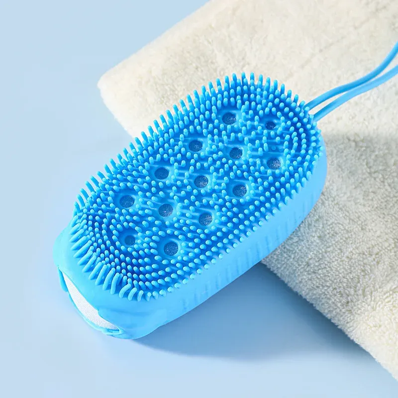 Brosse exfoliante en silicone double face pour le bain et la douche, douce et efficace pour un massage profond du corps 8