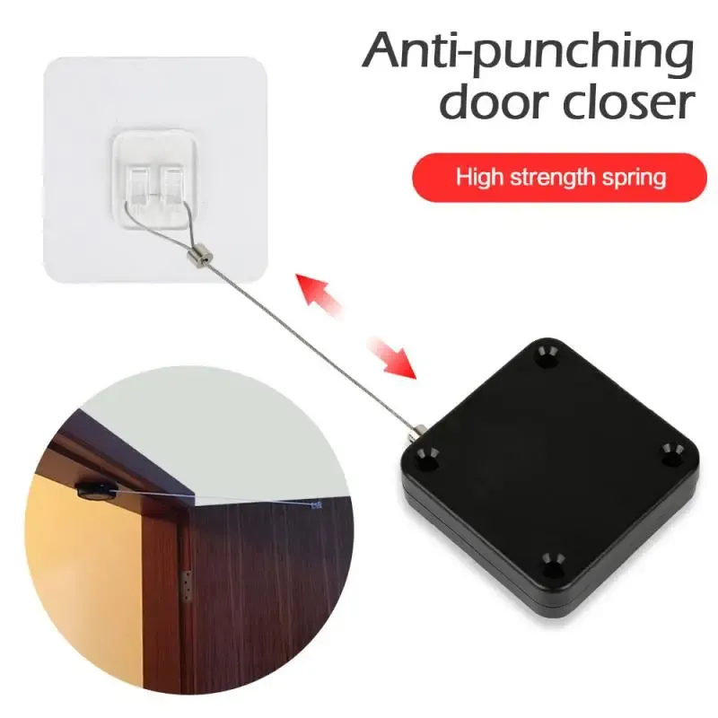 Ferme-porte automatique à capteur sans perçage, noir, dispositif d'arrêt automatique télescopique, 1 pièce 3
