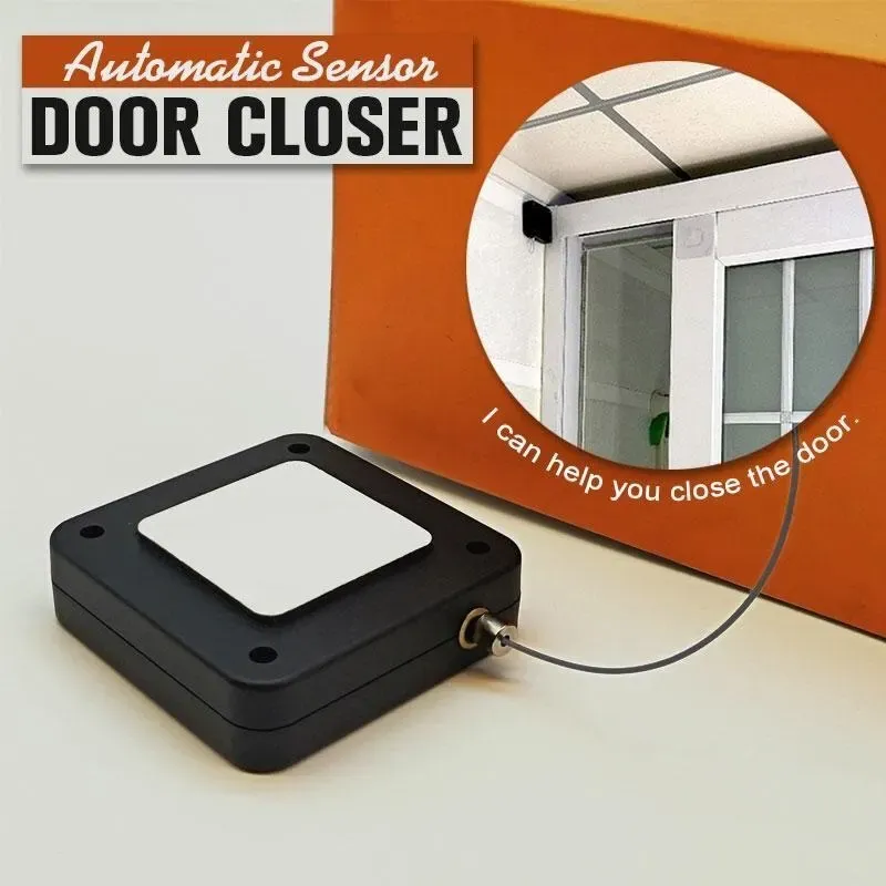 Ferme-porte automatique à capteur sans perçage, noir, dispositif d'arrêt automatique télescopique, 1 pièce