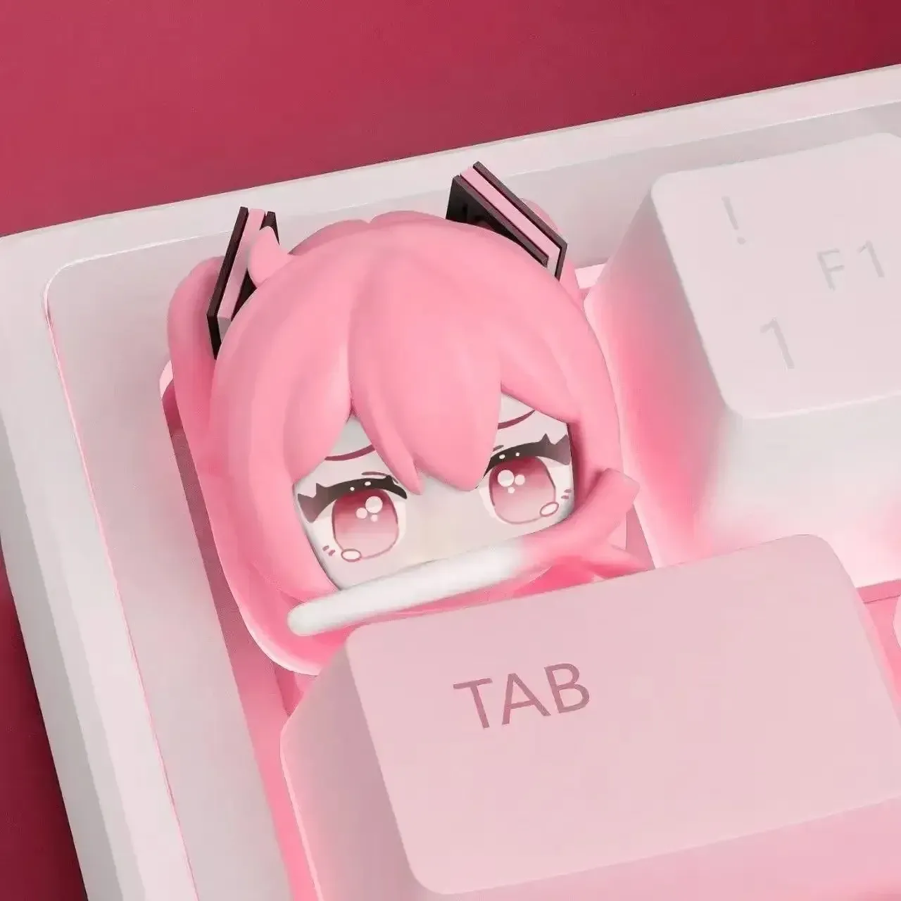 Keycap Hatsune Miku mignon en PBT pour clavier mécanique, bricolage, design anime, résine, décoration et cadeau 3
