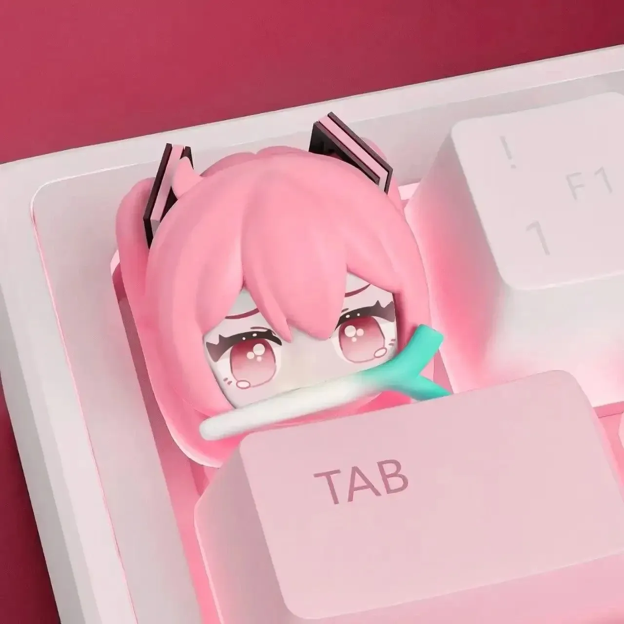 Keycap Hatsune Miku mignon en PBT pour clavier mécanique, bricolage, design anime, résine, décoration et cadeau 4