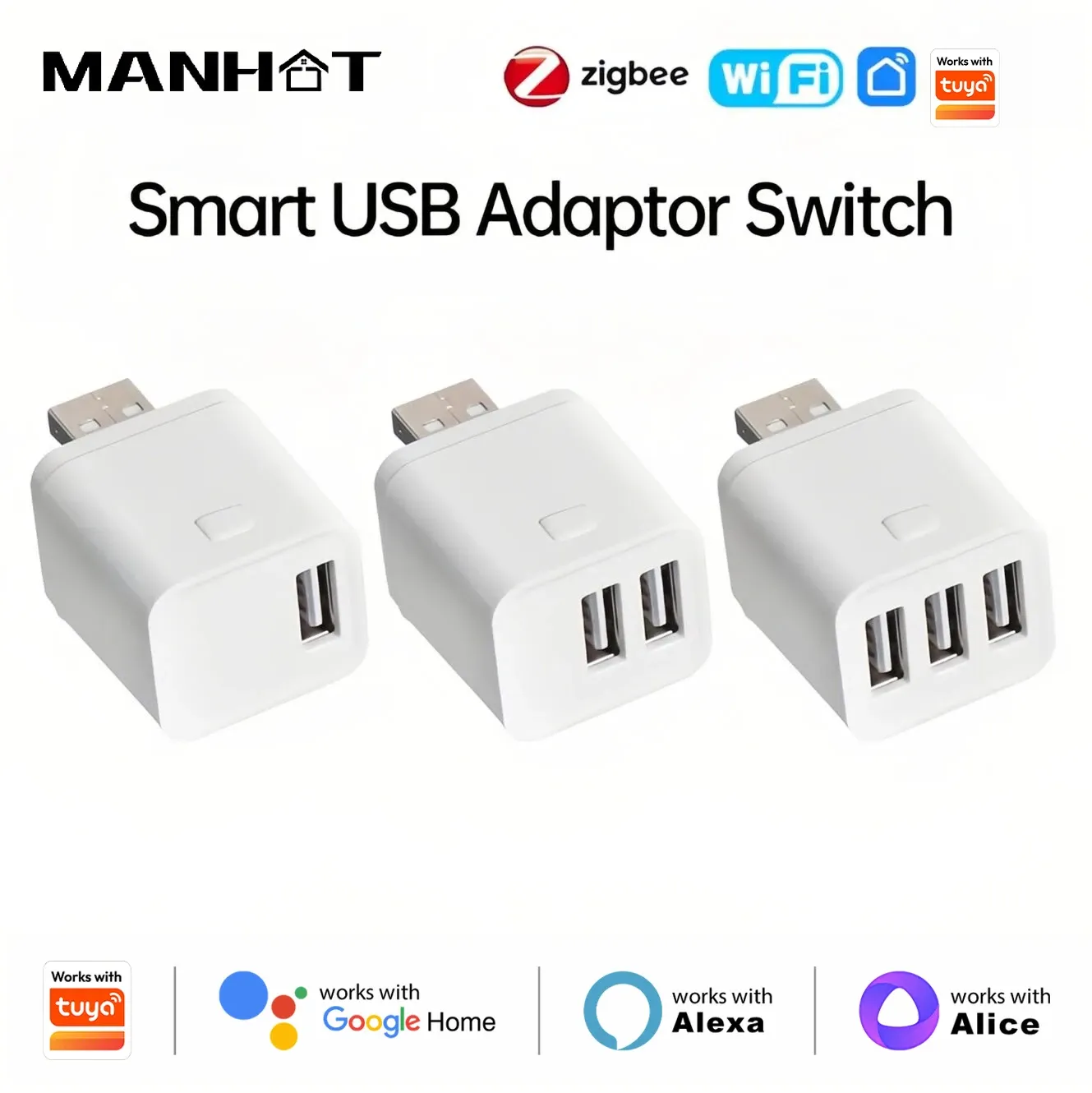 Adaptateur USB intelligent Tuya WiFi/Zigbee Micro 1, 2, 3, interrupteur, adaptateur d'alimentation USB mini 5 V compatible Alexa, Google, Yandex, Alice