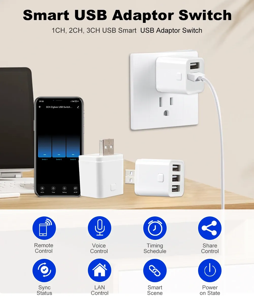 Adaptateur USB intelligent Tuya WiFi/Zigbee Micro 1, 2, 3, interrupteur, adaptateur d'alimentation USB mini 5 V compatible Alexa, Google, Yandex, Alice 2