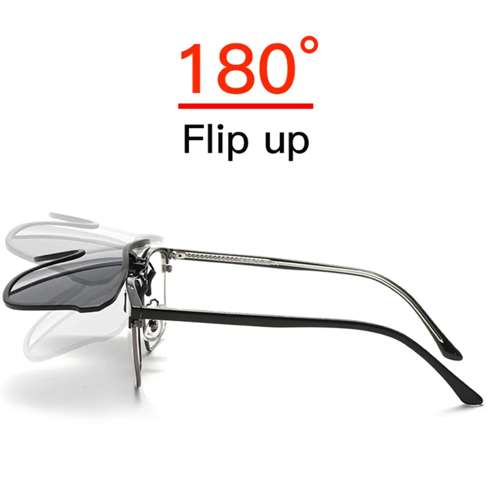 Lunettes de soleil à clip, grande monture, polarisées et relevables, pour homme, adaptées à la conduite, verres miroir bleus et rouges 2