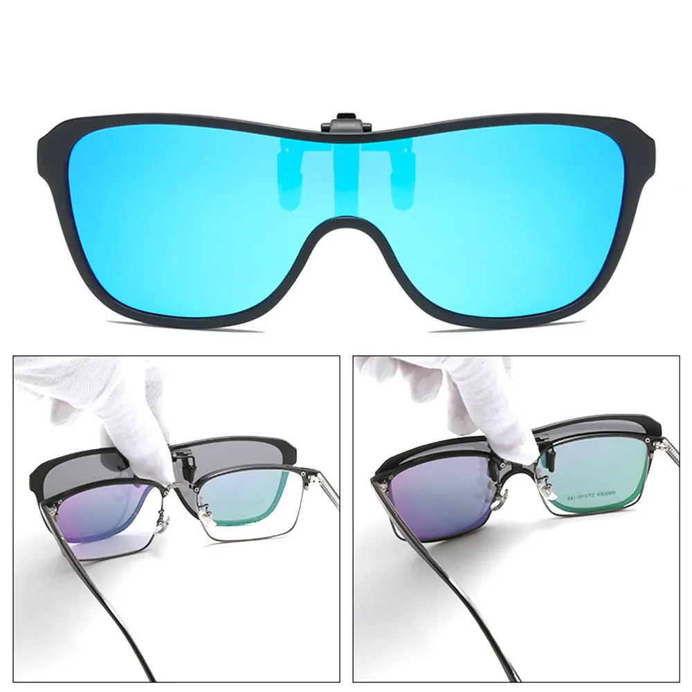 Lunettes de soleil à clip, grande monture, polarisées et relevables, pour homme, adaptées à la conduite, verres miroir bleus et rouges