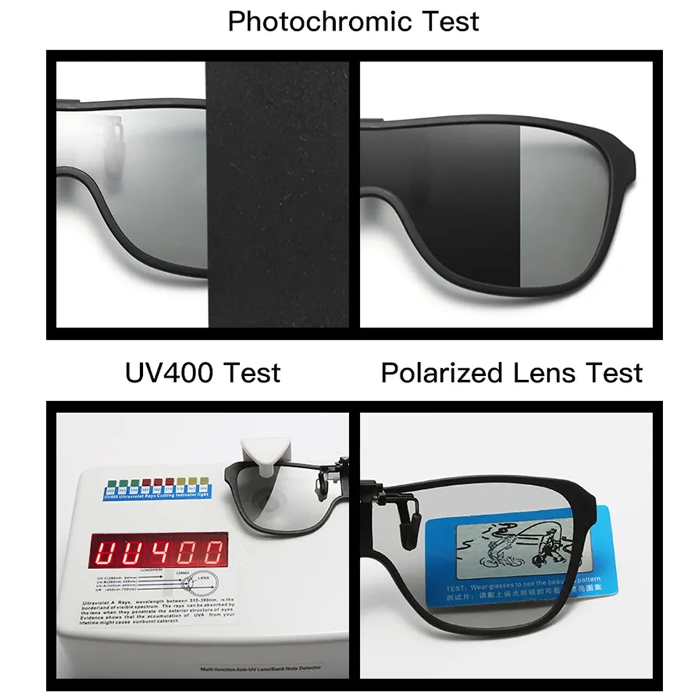 Lunettes de soleil à clip, grande monture, polarisées et relevables, pour homme, adaptées à la conduite, verres miroir bleus et rouges 4