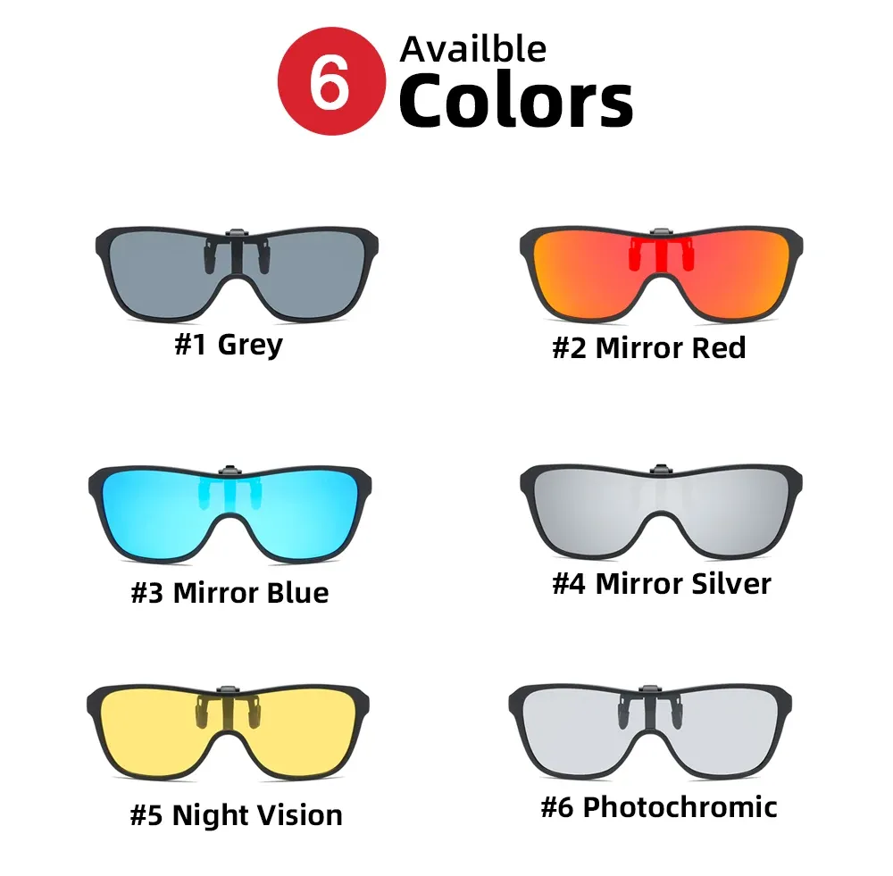 Lunettes de soleil à clip, grande monture, polarisées et relevables, pour homme, adaptées à la conduite, verres miroir bleus et rouges 6