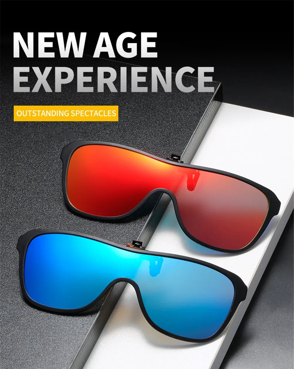Lunettes de soleil à clipser pour hommes, grande monture
