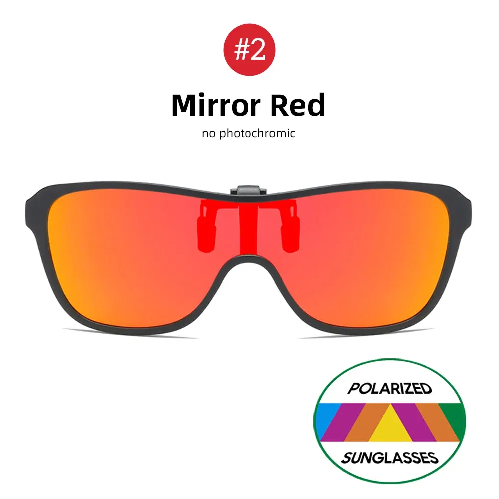 Lunettes de soleil à clip, grande monture, polarisées et relevables, pour homme, adaptées à la conduite, verres miroir bleus et rouges 17