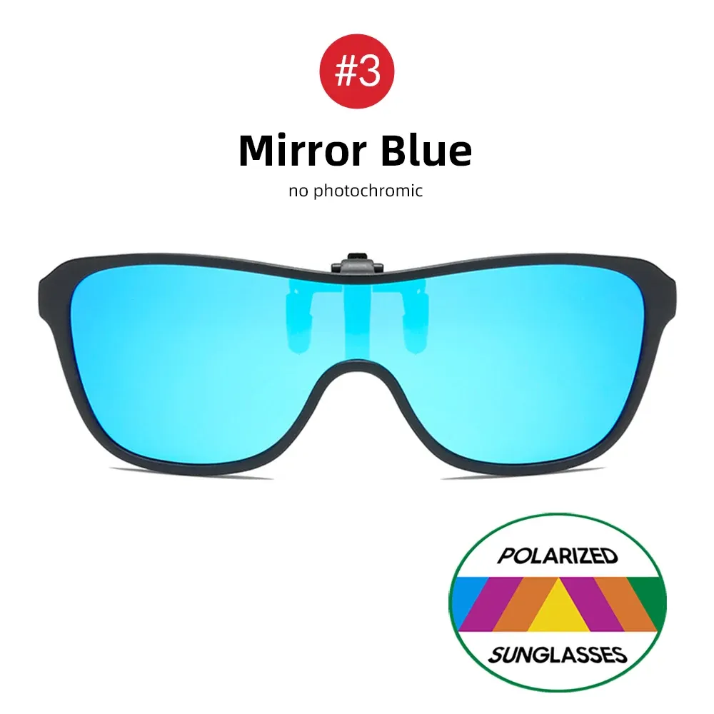 Lunettes de soleil à clip, grande monture, polarisées et relevables, pour homme, adaptées à la conduite, verres miroir bleus et rouges 11