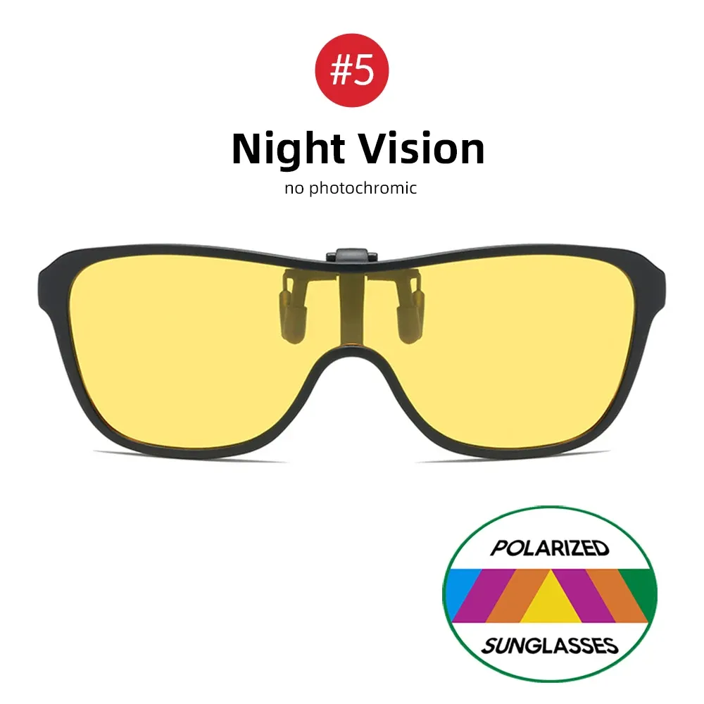 Lunettes de soleil à clip, grande monture, polarisées et relevables, pour homme, adaptées à la conduite, verres miroir bleus et rouges 9