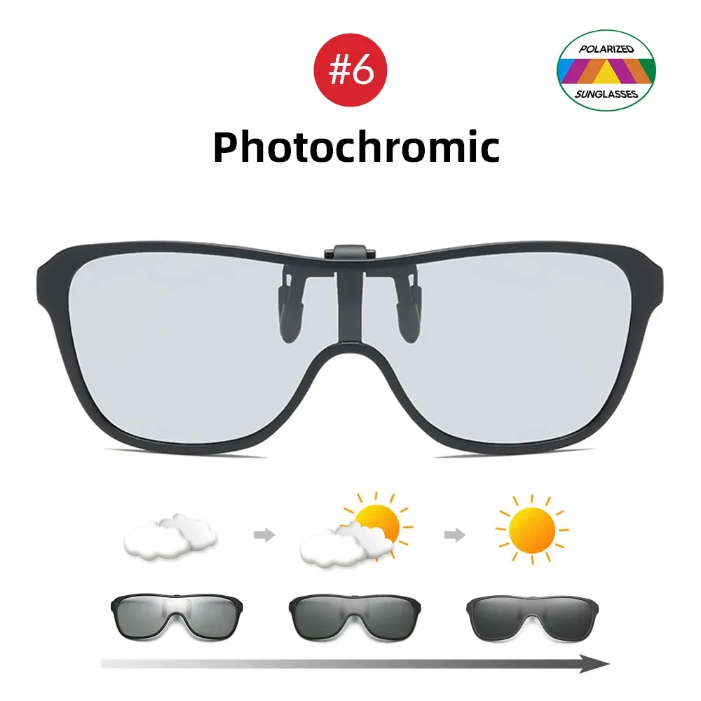 Lunettes de soleil à clip, grande monture, polarisées et relevables, pour homme, adaptées à la conduite, verres miroir bleus et rouges 10