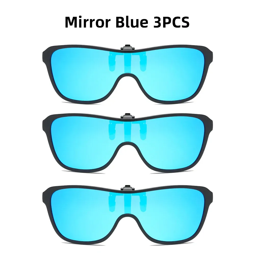Lunettes de soleil à clip, grande monture, polarisées et relevables, pour homme, adaptées à la conduite, verres miroir bleus et rouges 12
