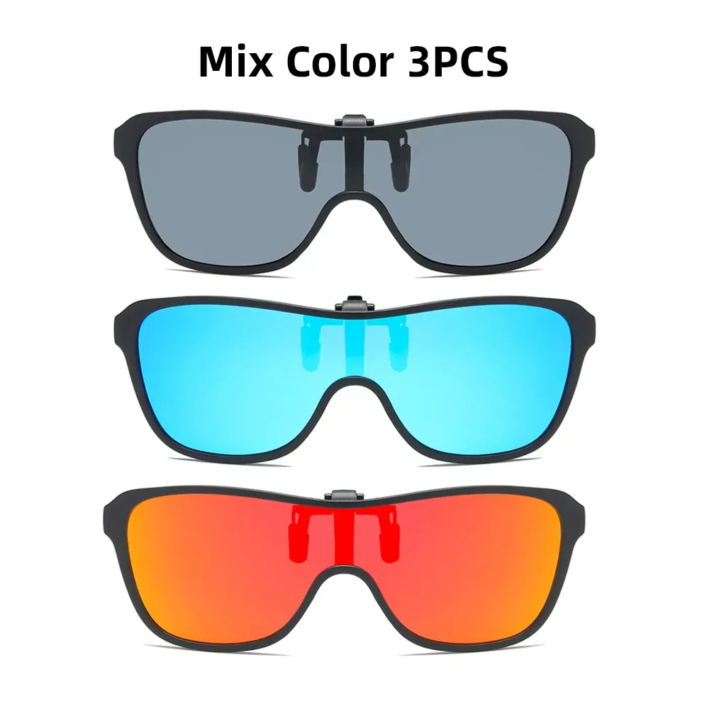 Lunettes de soleil à clip, grande monture, polarisées et relevables, pour homme, adaptées à la conduite, verres miroir bleus et rouges 16