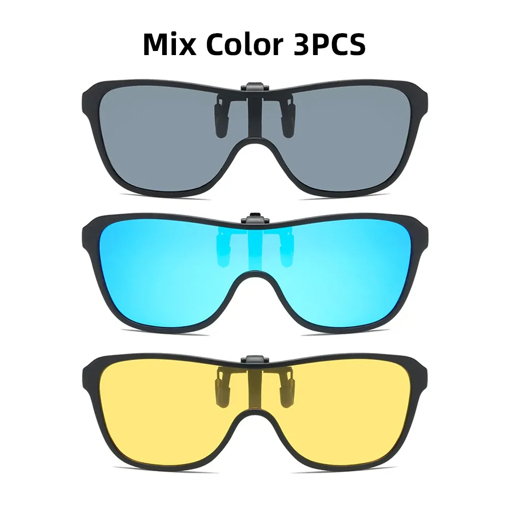 Lunettes de soleil à clip, grande monture, polarisées et relevables, pour homme, adaptées à la conduite, verres miroir bleus et rouges 18