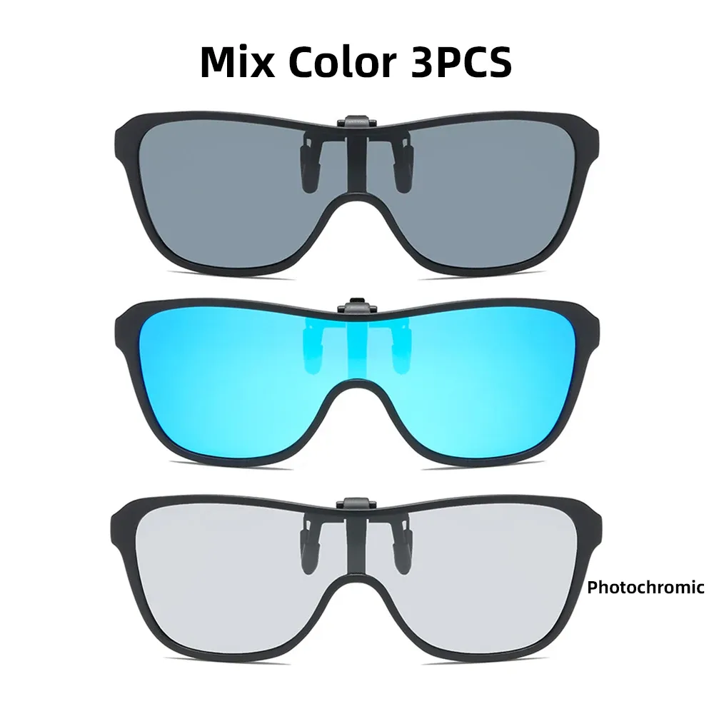 Lunettes de soleil à clip, grande monture, polarisées et relevables, pour homme, adaptées à la conduite, verres miroir bleus et rouges 7