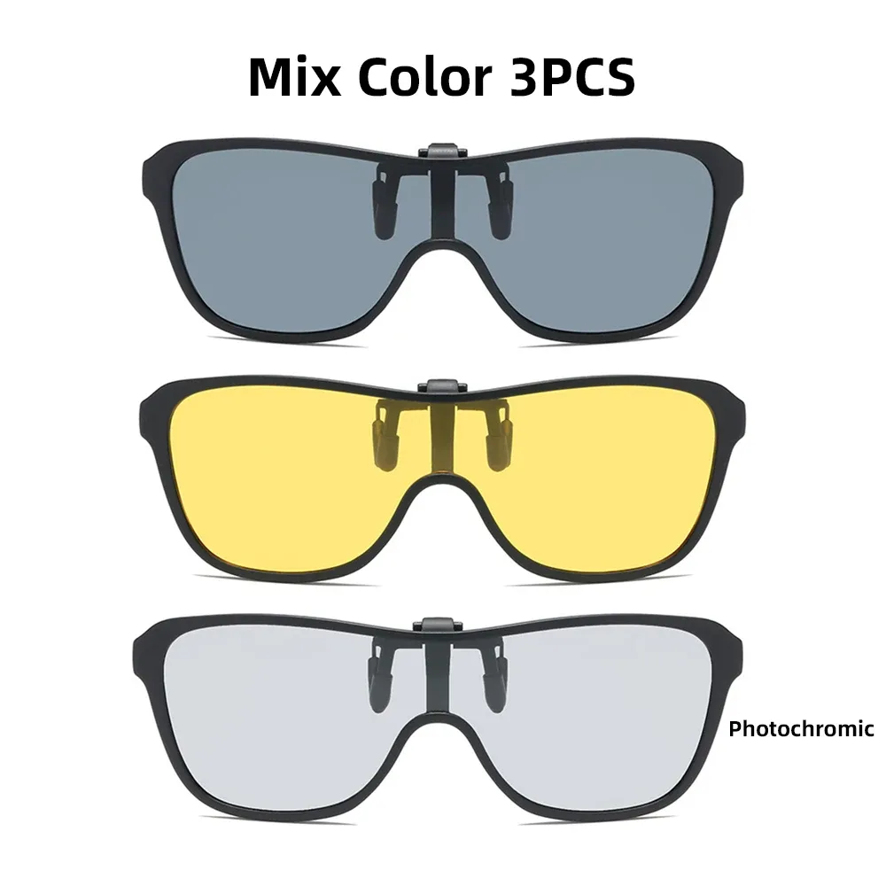 Lunettes de soleil à clip, grande monture, polarisées et relevables, pour homme, adaptées à la conduite, verres miroir bleus et rouges 8