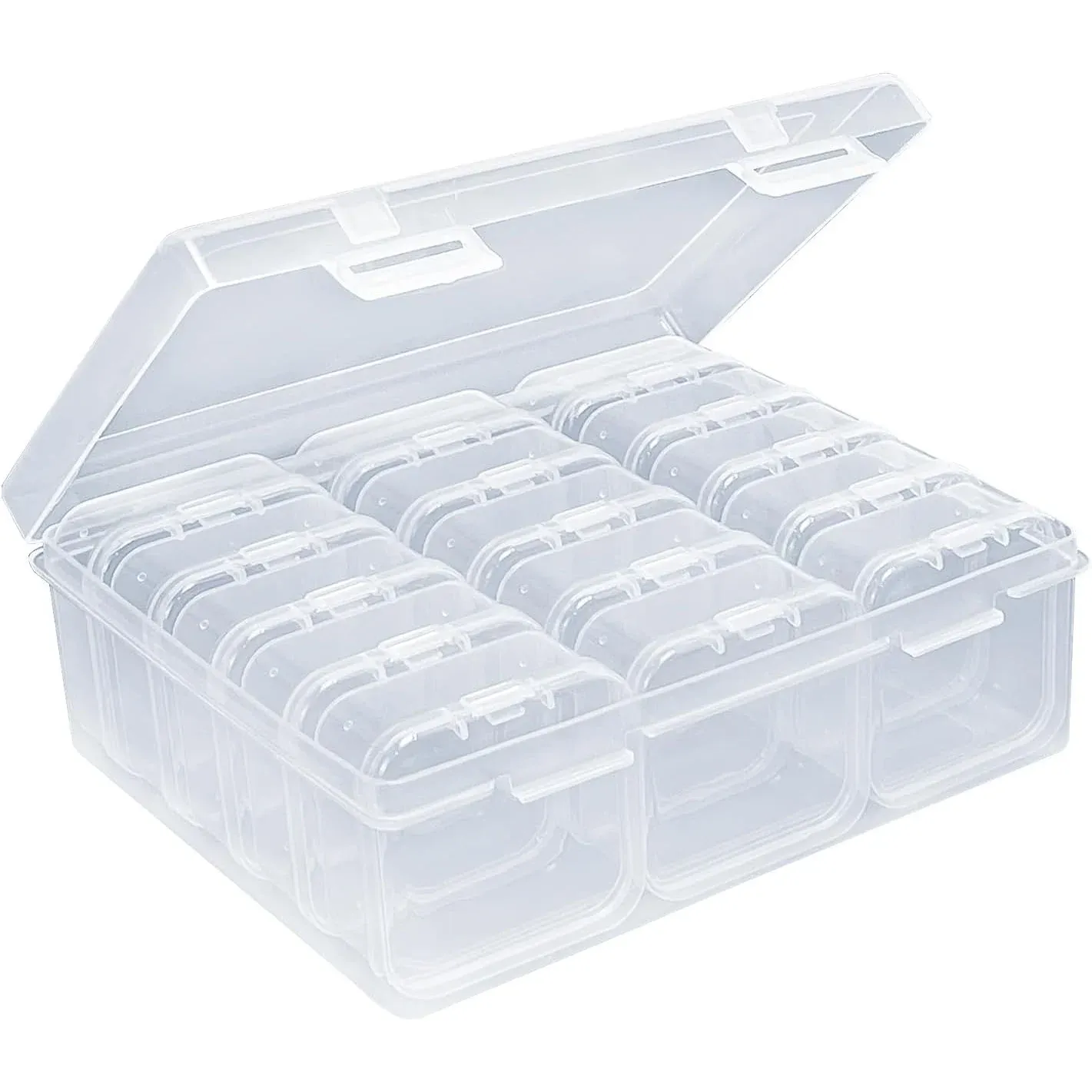 Boîte de rangement transparente pour perles multi-tailles, 15, 20 ou 45 compartiments, couvercle articulé anti-poussière 7