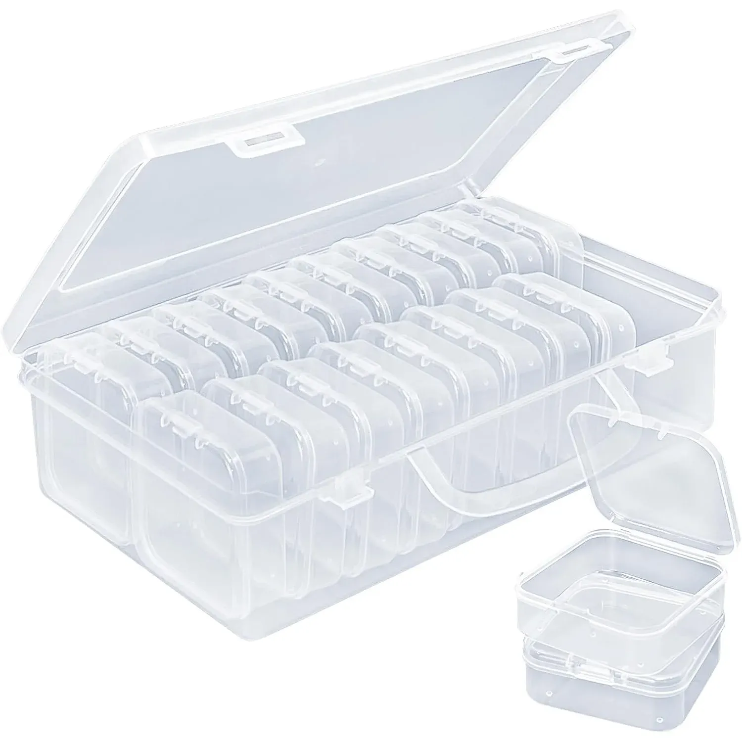 Boîte de rangement transparente pour perles multi-tailles, 15, 20 ou 45 compartiments, couvercle articulé anti-poussière 9