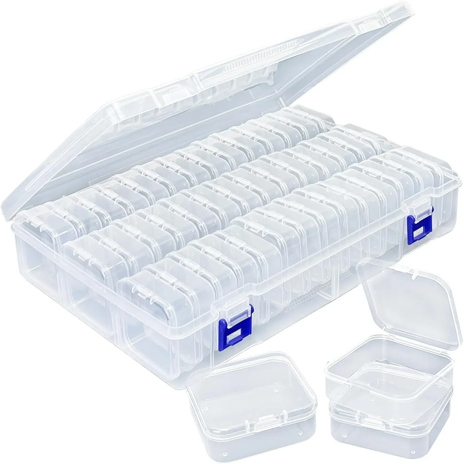 Boîte de rangement transparente pour perles multi-tailles, 15, 20 ou 45 compartiments, couvercle articulé anti-poussière 8