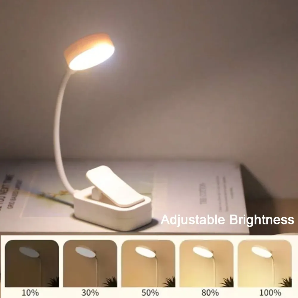 Lampe de lecture LED portable à pince Runtowo, rechargeable sur batterie, 3 couleurs, éclairage protège-yeux à intensité progressive, mini lampe de bureau 6