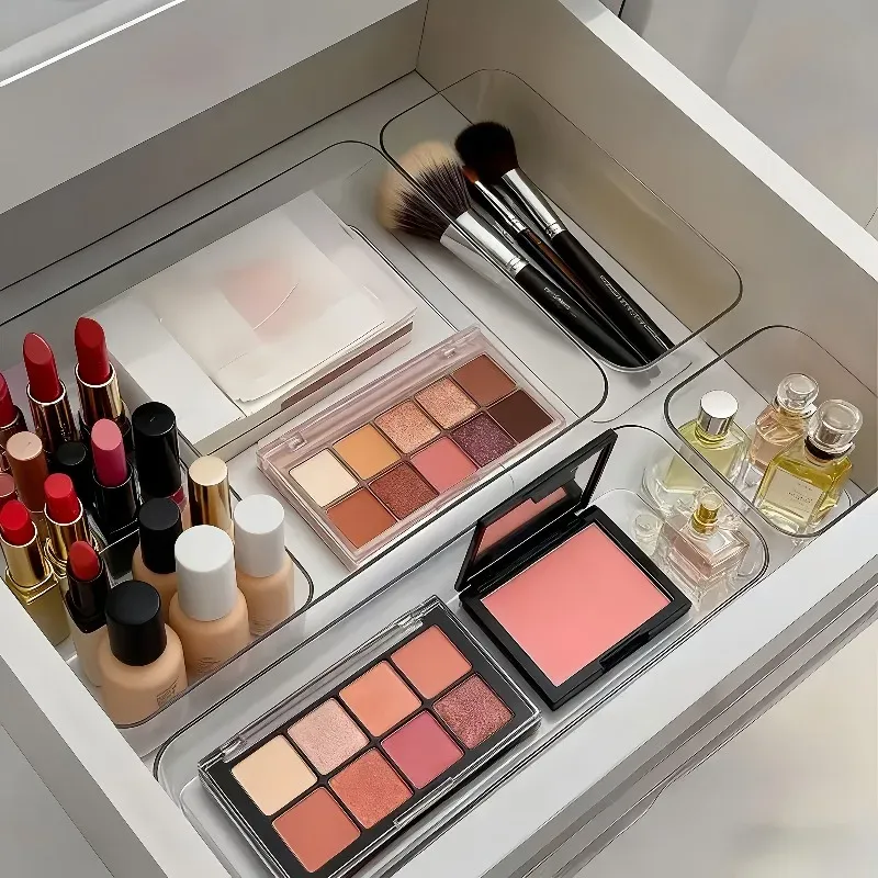 Ensemble de 4 à 7 organiseurs de tiroirs en acrylique transparent, boîte de rangement cosmétique pour coiffeuse, fournitures de bureau et organisateur de tiroirs pour la maison 3