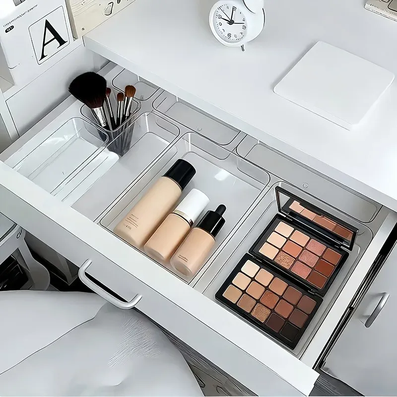 Ensemble de 4 à 7 organiseurs de tiroirs en acrylique transparent, boîte de rangement cosmétique pour coiffeuse, fournitures de bureau et organisateur de tiroirs pour la maison 4
