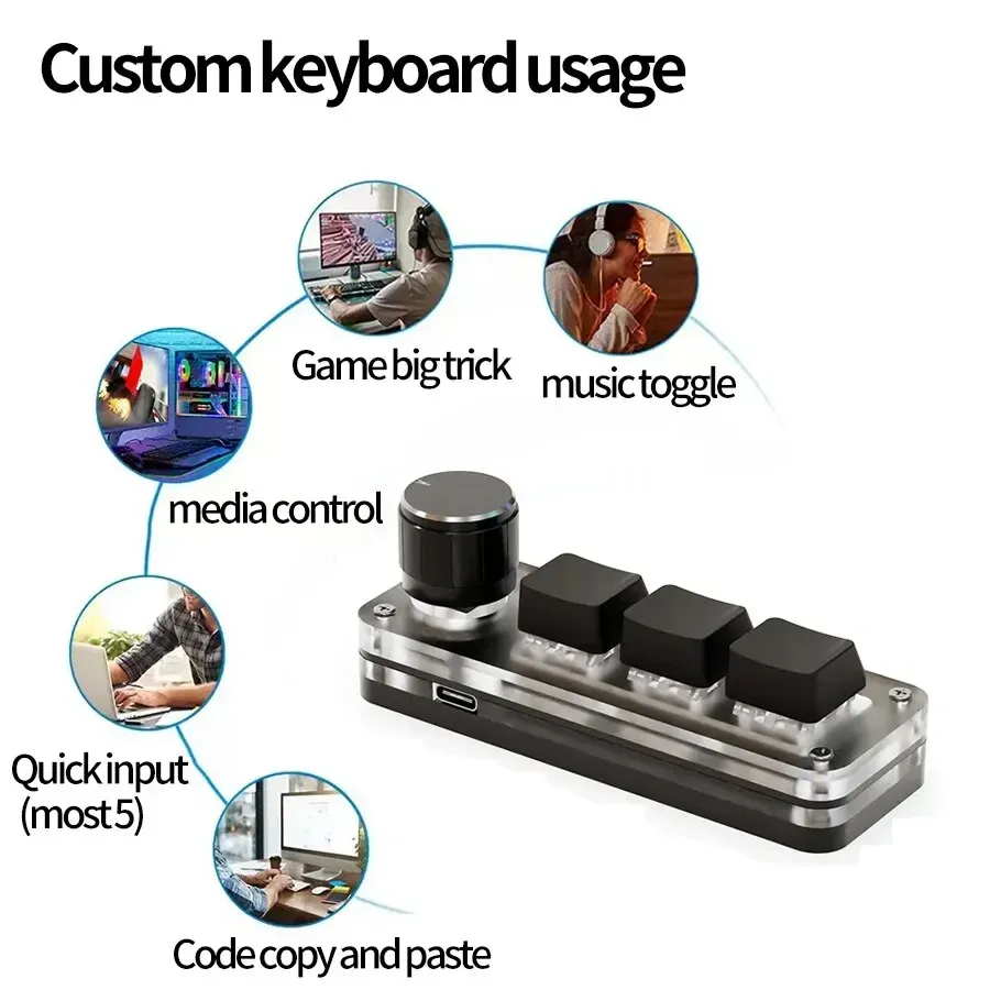 Mini clavier macro mécanique 3 touches RVB programmable, portable, compatible Photoshop 2
