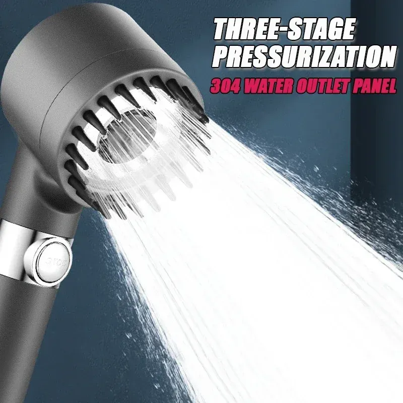 Pommeau de douche à filtre haute pression, jet réglable à 3 modes avec brosse de massage, pommeau de pluie, accessoires de salle de bains 2