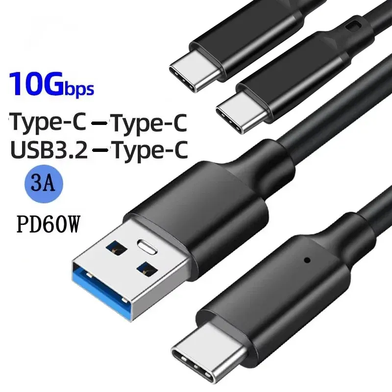 Câble USB 3.2 10 Gbps USB Type A vers USB-C 3.2 Gen 2, câble de transfert de données pour SSD et disque dur, charge rapide 3 A 60 W QC 3.0, 1 m / 2 m