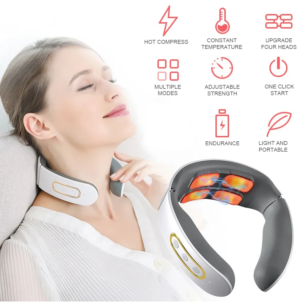 Masseur électrique pour la nuque et les épaules, 6 modes, 9 niveaux d'intensité réglables, relaxation des vertèbres cervicales et soulagement des douleurs 2