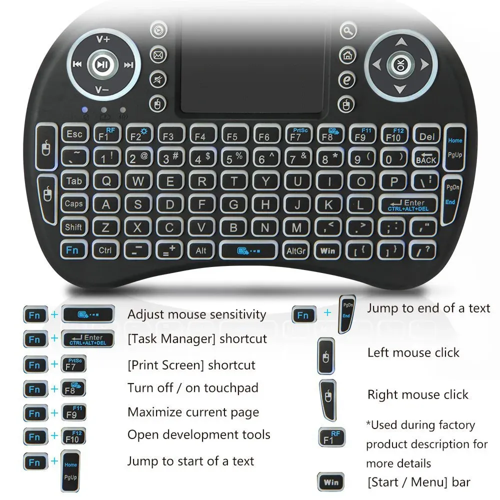 Mini clavier sans fil rétroéclairé avec souris aérienne, Bluetooth 2.4G, disposition russe et espagnole, pavé tactile, compatible Android TV Box et PC (I8) 5