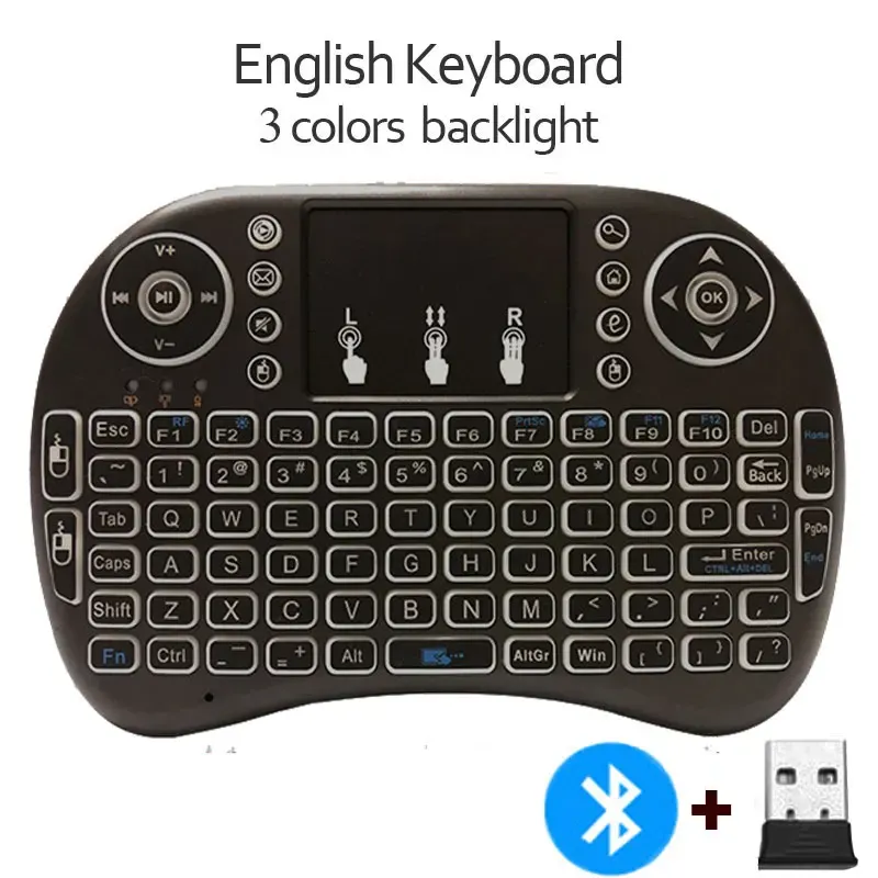 Mini clavier sans fil rétroéclairé avec souris aérienne, Bluetooth 2.4G, disposition russe et espagnole, pavé tactile, compatible Android TV Box et PC (I8) 8
