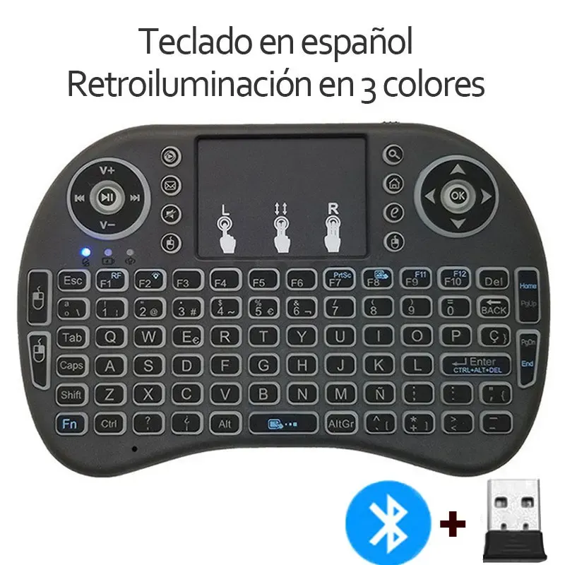 Mini clavier sans fil rétroéclairé avec souris aérienne, Bluetooth 2.4G, disposition russe et espagnole, pavé tactile, compatible Android TV Box et PC (I8) 10