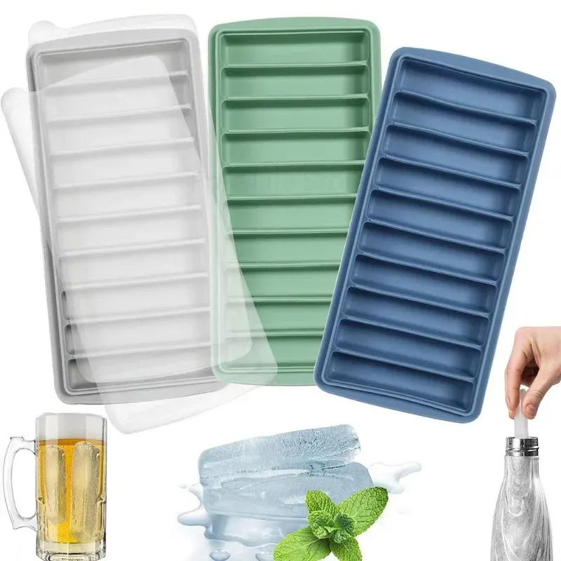 Plateau à glaçons en silicone avec couvercle, moule rectangulaire étroit à démoulage facile pour cocktails - Image 1