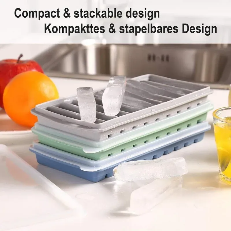 Plateau à glaçons en silicone avec couvercle, moule rectangulaire étroit à démoulage facile pour cocktails 2