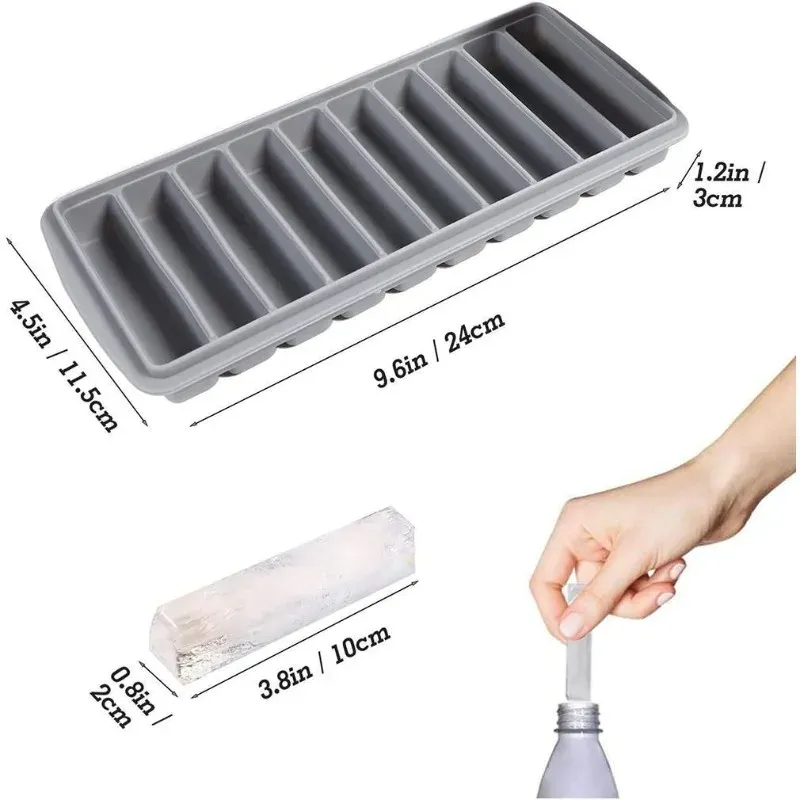 Plateau à glaçons en silicone avec couvercle, moule rectangulaire étroit à démoulage facile pour cocktails 3
